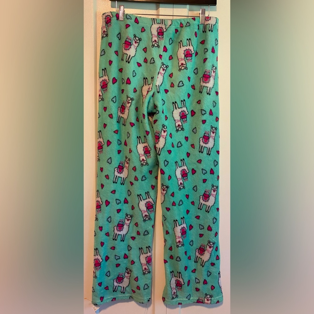 Bobbie Brooks mint Green Fleece Llama Graphic Pajama Lounge Pants |Size Medium - Picture 3 of 5